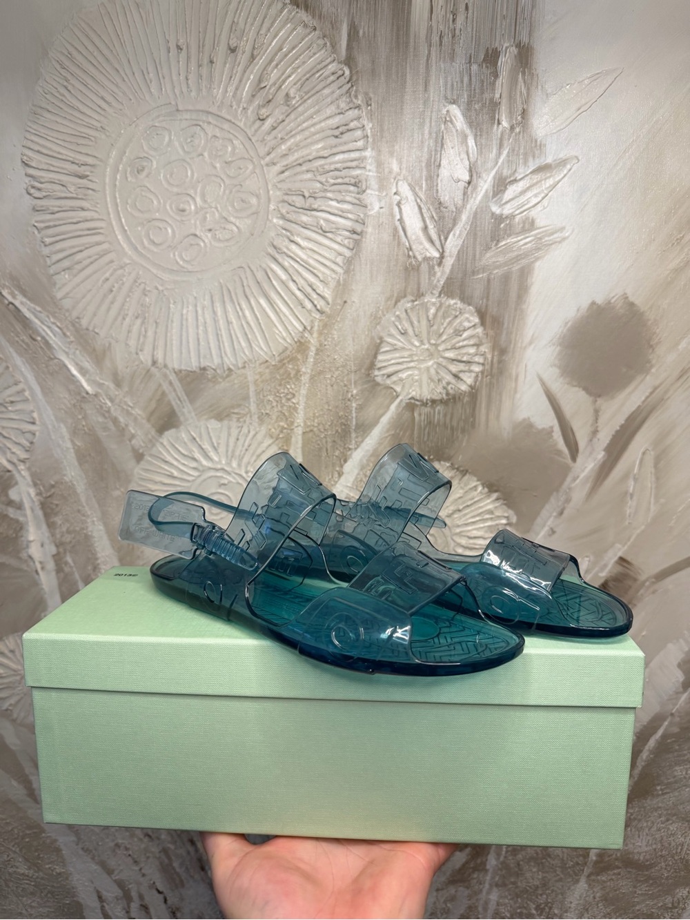 Off-White Blue PVC Jelly Zip Tie Sandals NEW Size 38
